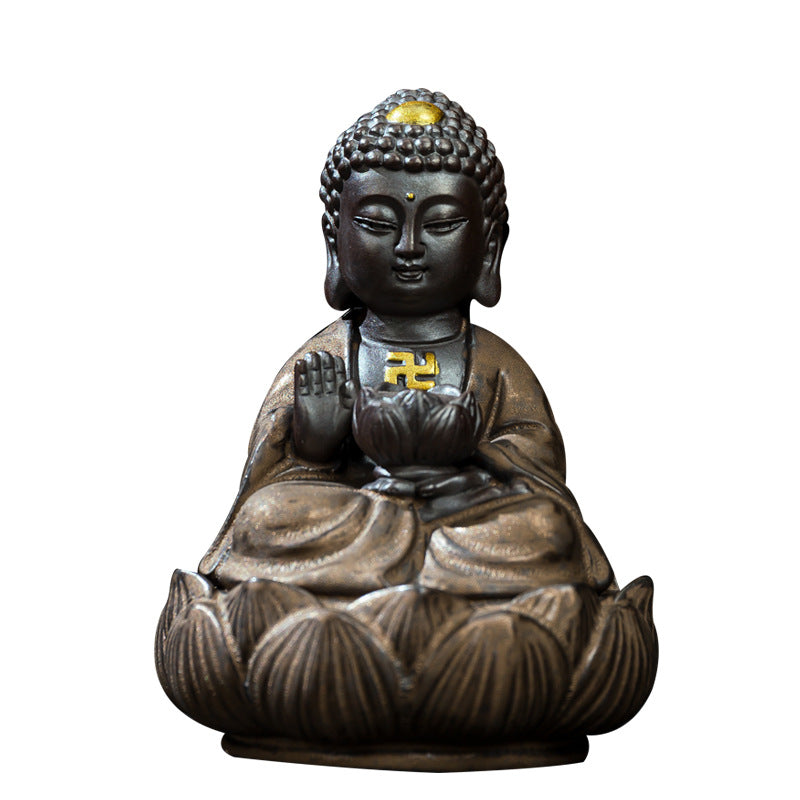 zensoullab Premium Retro Ceramic Buddha New Chinese Style Ornament Zen Tea Pet Home Living Room Desktop Tea Room Car Decoration