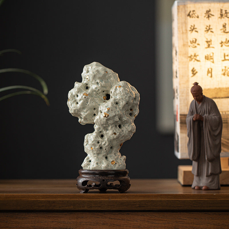 zensoullab Handmade Ceramic Taihu Stone Small Incense Burner for Home Indoor Tower Incense Burner Zen Tea Room Study Decoration Rockery Ornament