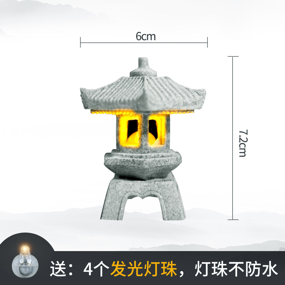 zensoullab Japanese Style Stone Lantern Micro Landscape Ornament Chinese Style Bonsai Fish Tank Decoration Ancient Style Desktop Zen Tea Table Stone Lantern