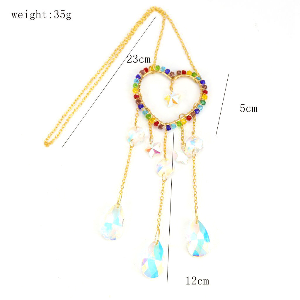 zensoullab Handmade Silk Wrapped Heart-Shaped Crystal Sun Catcher Curtain Hanging Decoration Garden Ornament