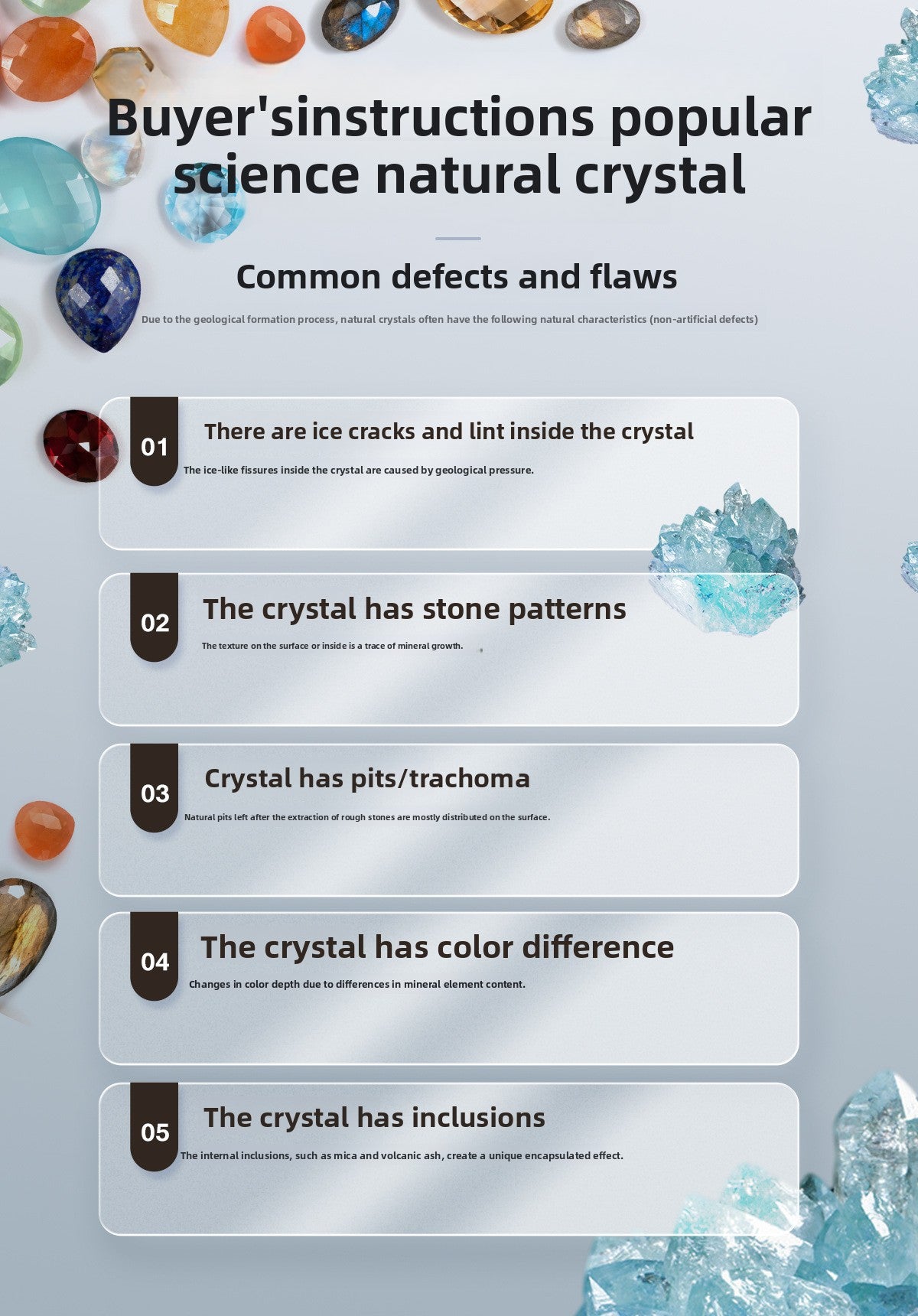 zensoullab Natural Crystal Raw Stone Mineral Specimen Frame Ornament Bilingual Science Popularization Children's Gift Home Desktop Display