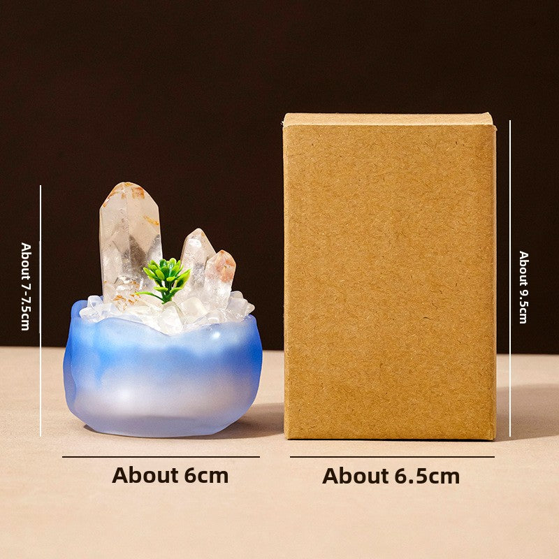 zensoullab Natural White Crystal Cluster Potted Yellow Crystal Single Crystal Crystal Column Tea Cup Micro Landscape Home Desktop Ornament