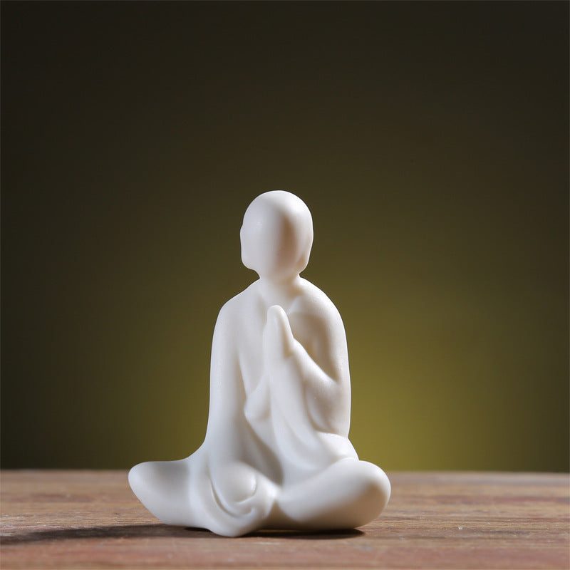 zensoullab White Porcelain Phaseless Xiaosheng Handmade Ceramic Figure Little Monk Bonsai Fish Tank Decoration Chinese Style Mini Small Ornament