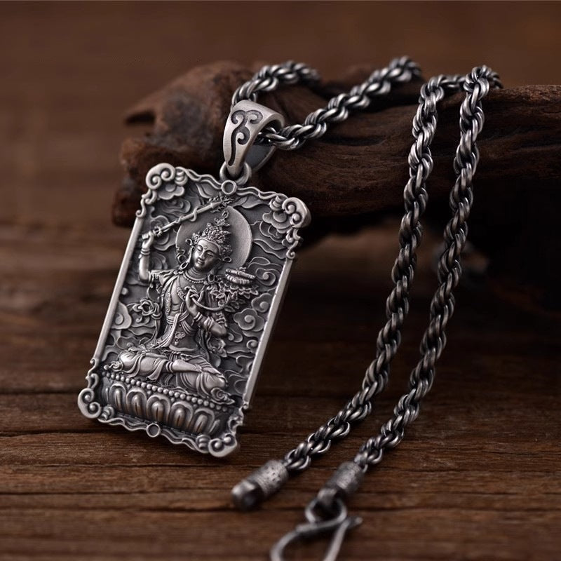 zensoullab Manjushri Bodhisattva Pendant for Men, Zodiac Rabbit, Retro Solid Necklace Amulet