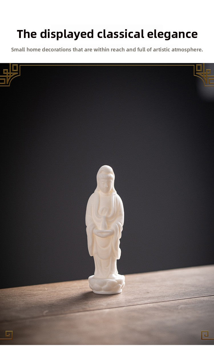 zensoullab Creative Mini Small Ceramic Peace Guanyin Bodhisattva Chinese Style Bonsai Rockery Micro Landscape Fish Tank Zen Small Ornament