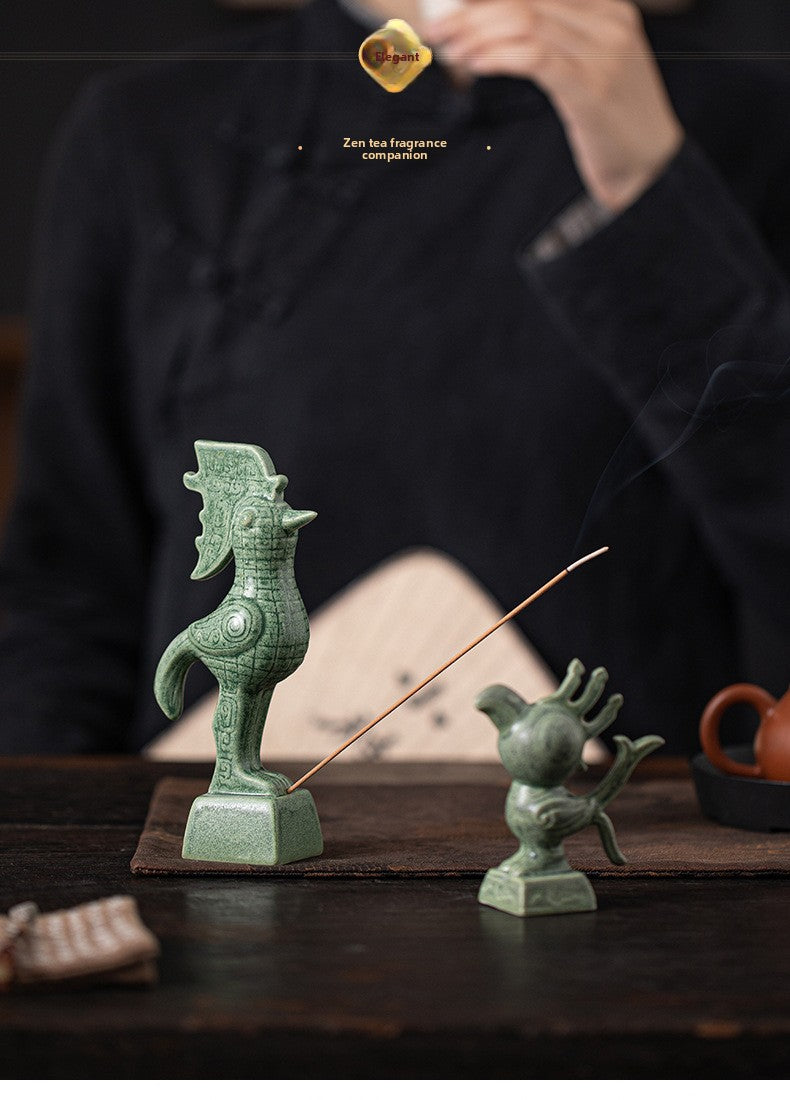 zensoullab Cultural and Creative Handicraft Ceramic Sanxingdui Sun Bird Incense Burner Incense Holder Incense Stick Holder Incense Ceremony Ornament Creative Gift Aromatherapy Burner
