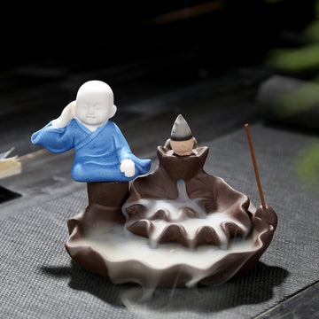 zensoullab Creative Simple Ceramic Little Monk Backflow Incense Burner Purple Clay Zen Incense Burner Incense Holder Home Tea Ceremony Home Decor