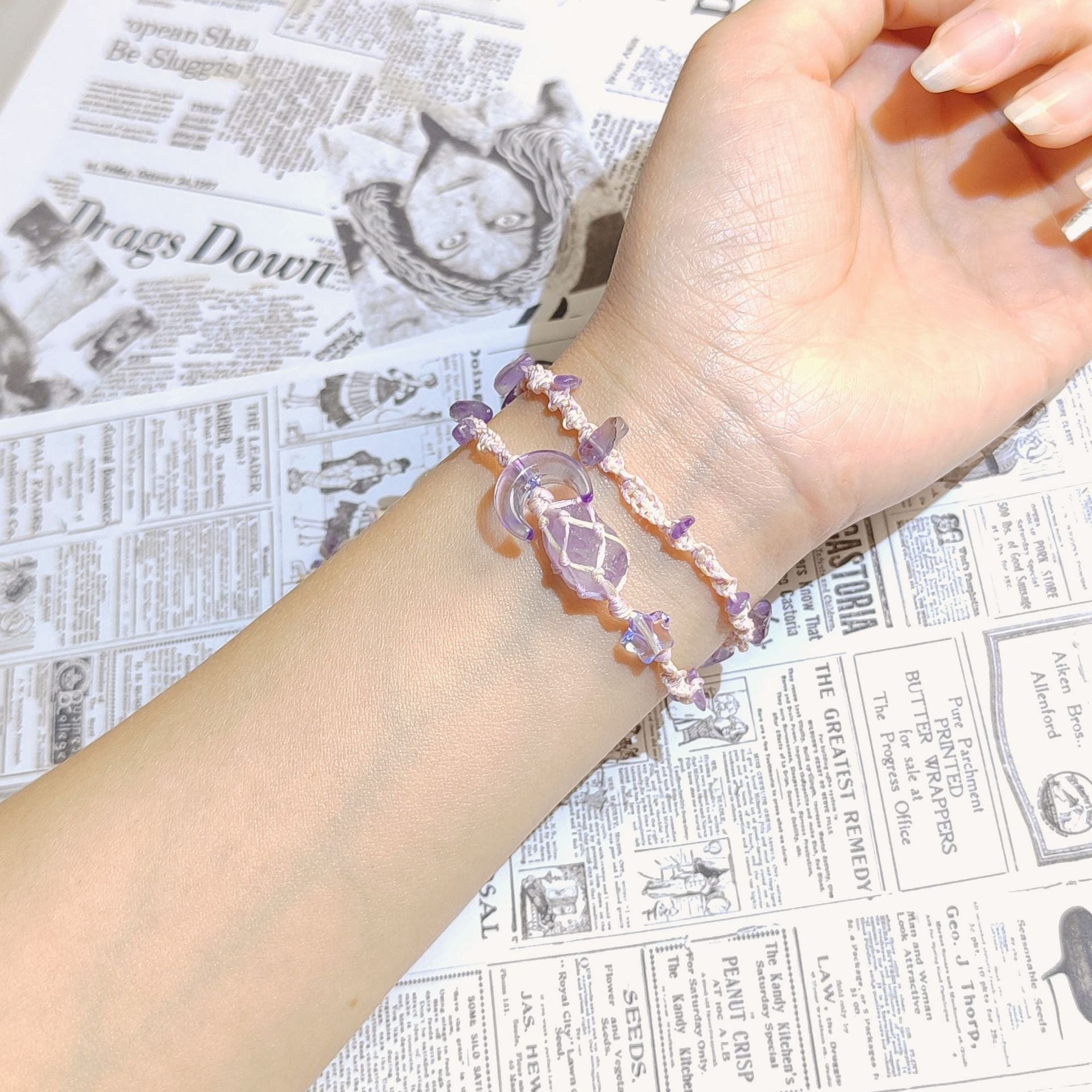 zensoullab Star Moon Amethyst Bracelet Heavy Craft Double Layer Stacking Wear