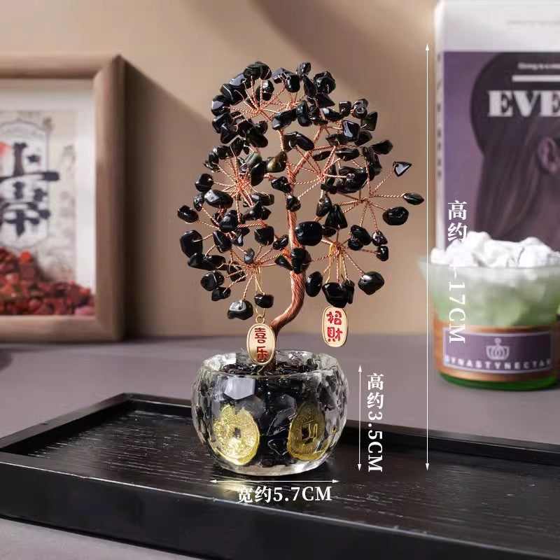 zensoullab Natural Yellow Crystal Money Tree Ornament Amethyst Wealth-Attracting Treasure Bowl Office Desk Decoration