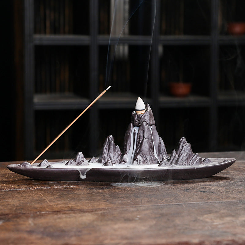 zensoullab Purple Clay Sandalwood Incense Burner Incense Holder Incense Stick Backflow Incense Burner Creative Mountain Water Backflow Incense Burner Home Decor