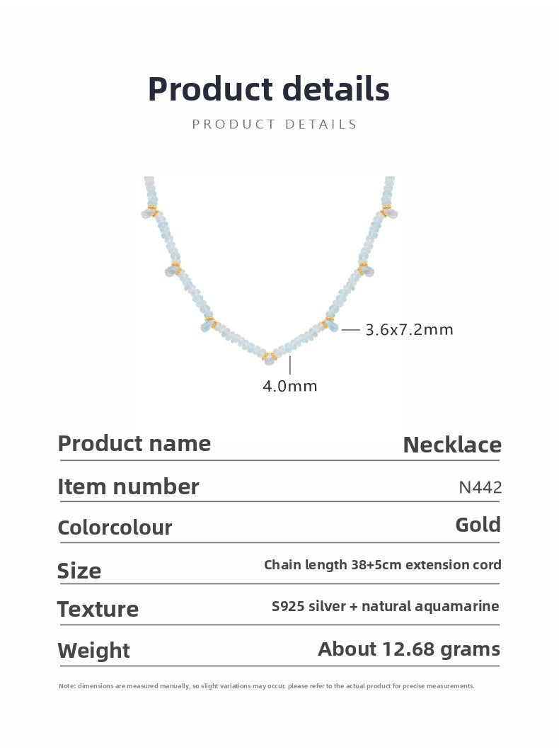 zensoullab Natural Gemstone Beaded Aquamarine Necklace for Women S925 Sterling Silver Colorful Gemstone Jewelry Collarbone Chain Live Streaming Hot Item