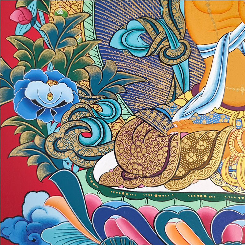 zensoullab Nepal Hand-painted Manjushri Thangka Yellow God of Wealth Samantabhadra Four-armed Guanyin White Tara Green Tara Entrance Wall Hanging Painting