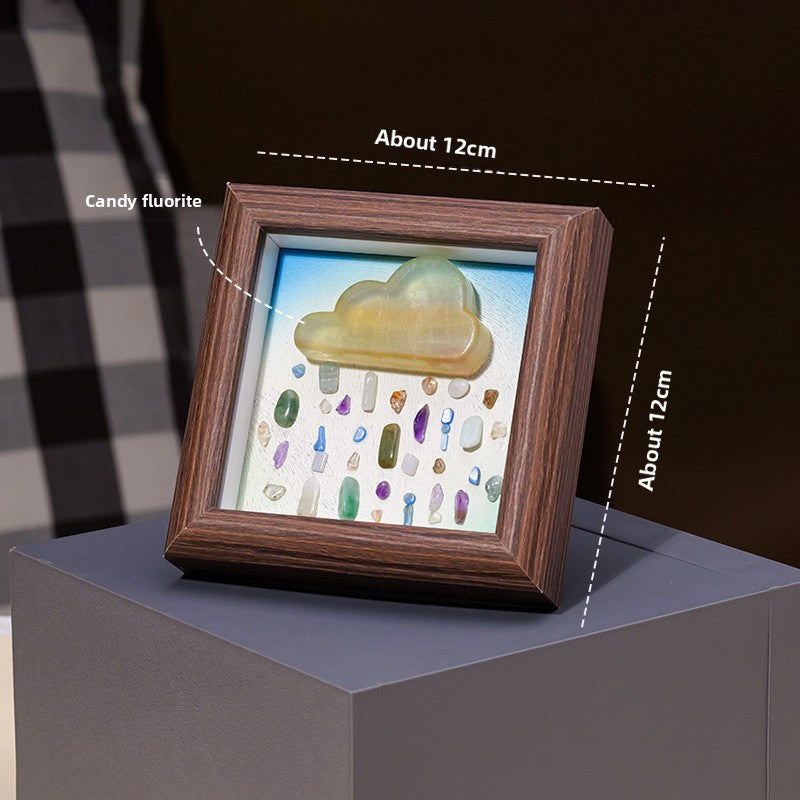 zensoullab Runyang Jewelry 4inch Natural Crystal Raw Stone Photo Frame Ornament Red Agate Fluorite Cloud Crushed Stone Painting Crystal Decoration