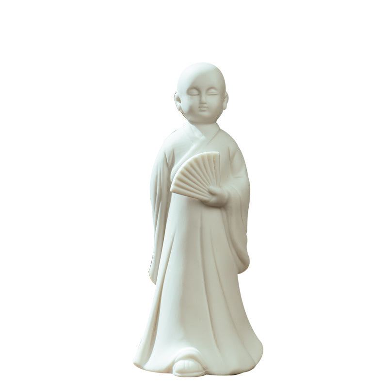zensoullab Zen Ceramic Little Monk Figurine White Porcelain Little Novice Creative Chinese Style Living Room Entrance Tea Table Incense Home Decor