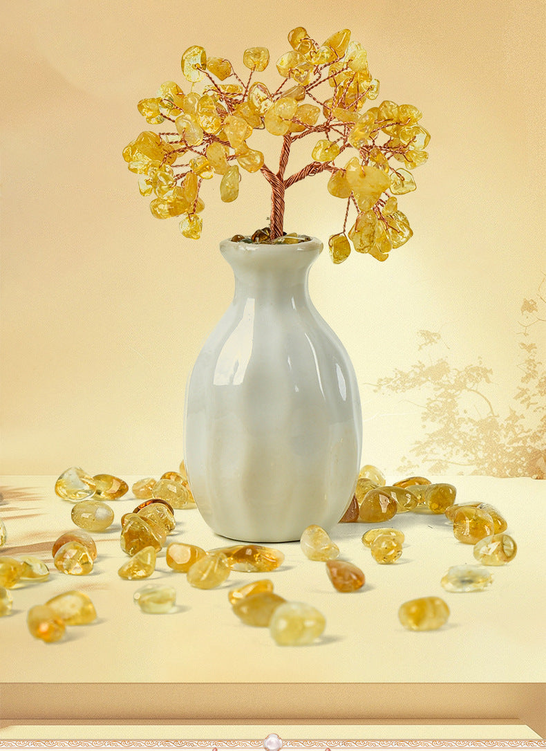 zensoullab Natural Mineral Raw Stone Yellow Crystal Money Tree Ornament Office Desktop Money Tree Shop Opening Gift Wealth Attraction