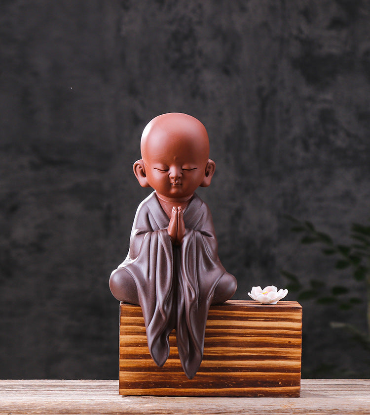 zensoullab Premium Ceramic Gift Monk Tea Pet Zen Purple Clay Little Monk Chinese Tea Ceremony Living Room TV Cabinet Entrance Decoration Ornament