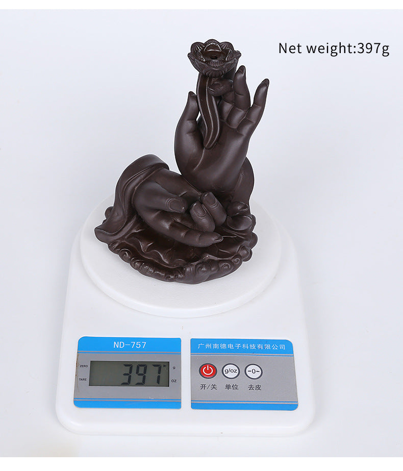 Purple Clay Backflow Incense Burner Indoor Home Incense Burner Creative Large Buddha Hand Backflow Aromatherapy Burner Gift Ornament