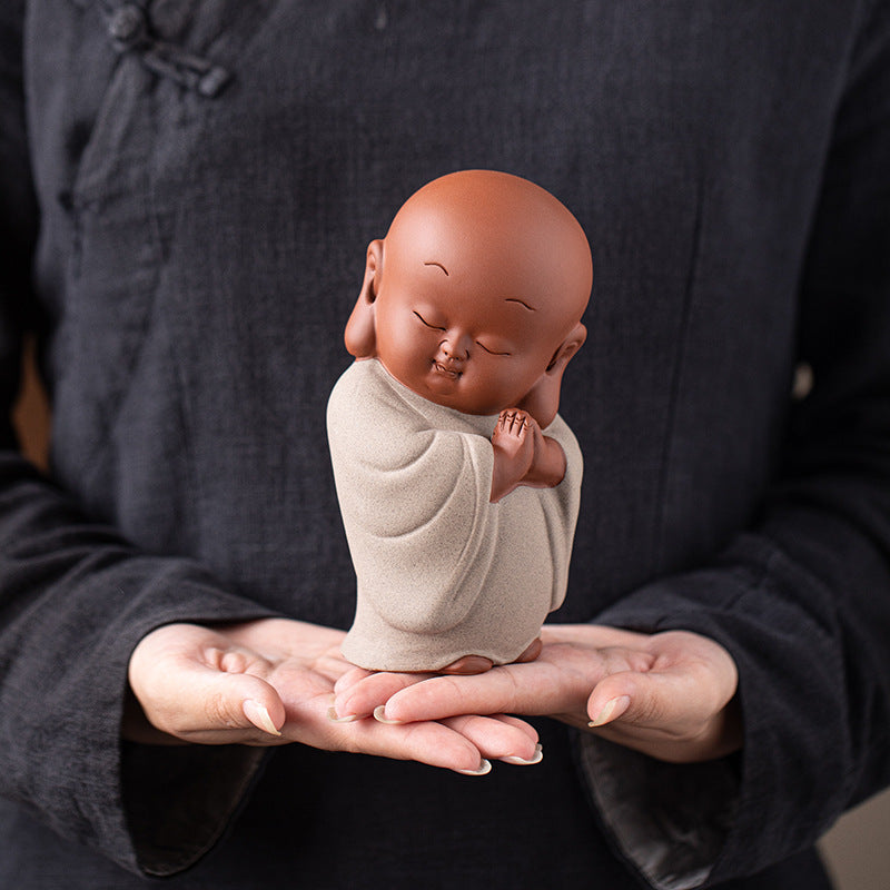 zensoullab New Chinese Style Ceramic Zen Little Monk Premium Desktop Ornament Creative Home Fish Tank Landscaping Tea Pet Decoration