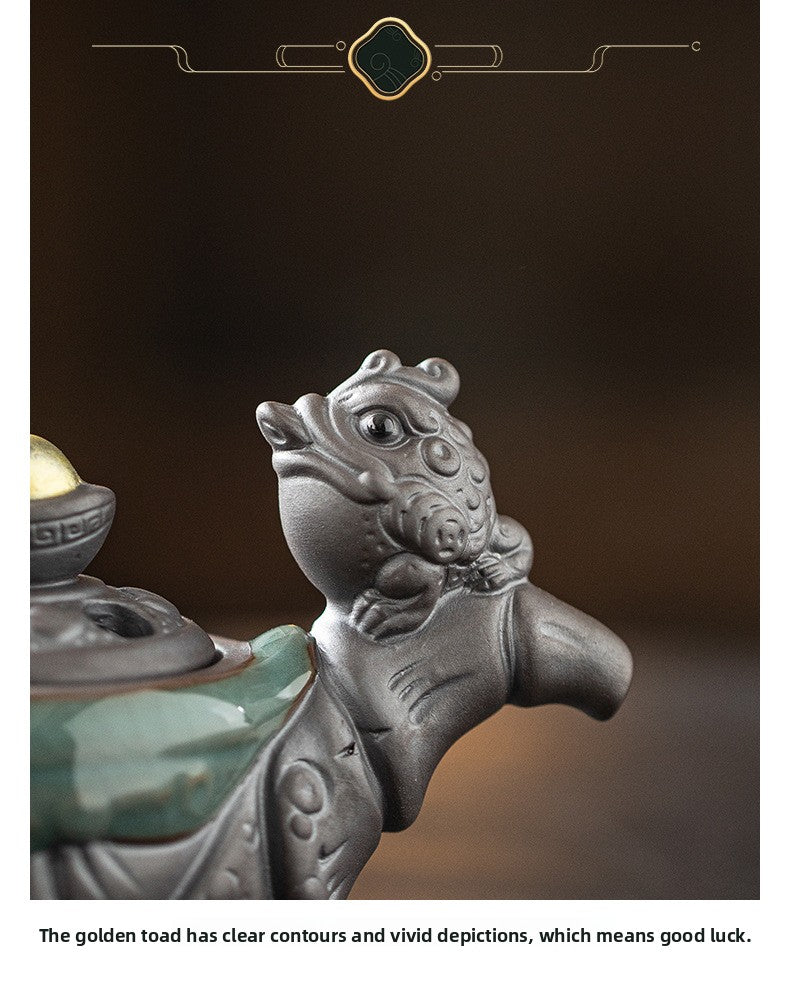 zensoullab Lucky Money Pipe Golden Toad Mini Incense Burner Home Indoor Small Coil Incense Burner Zen Tea Room Incense Aromatherapy Burner Ornament