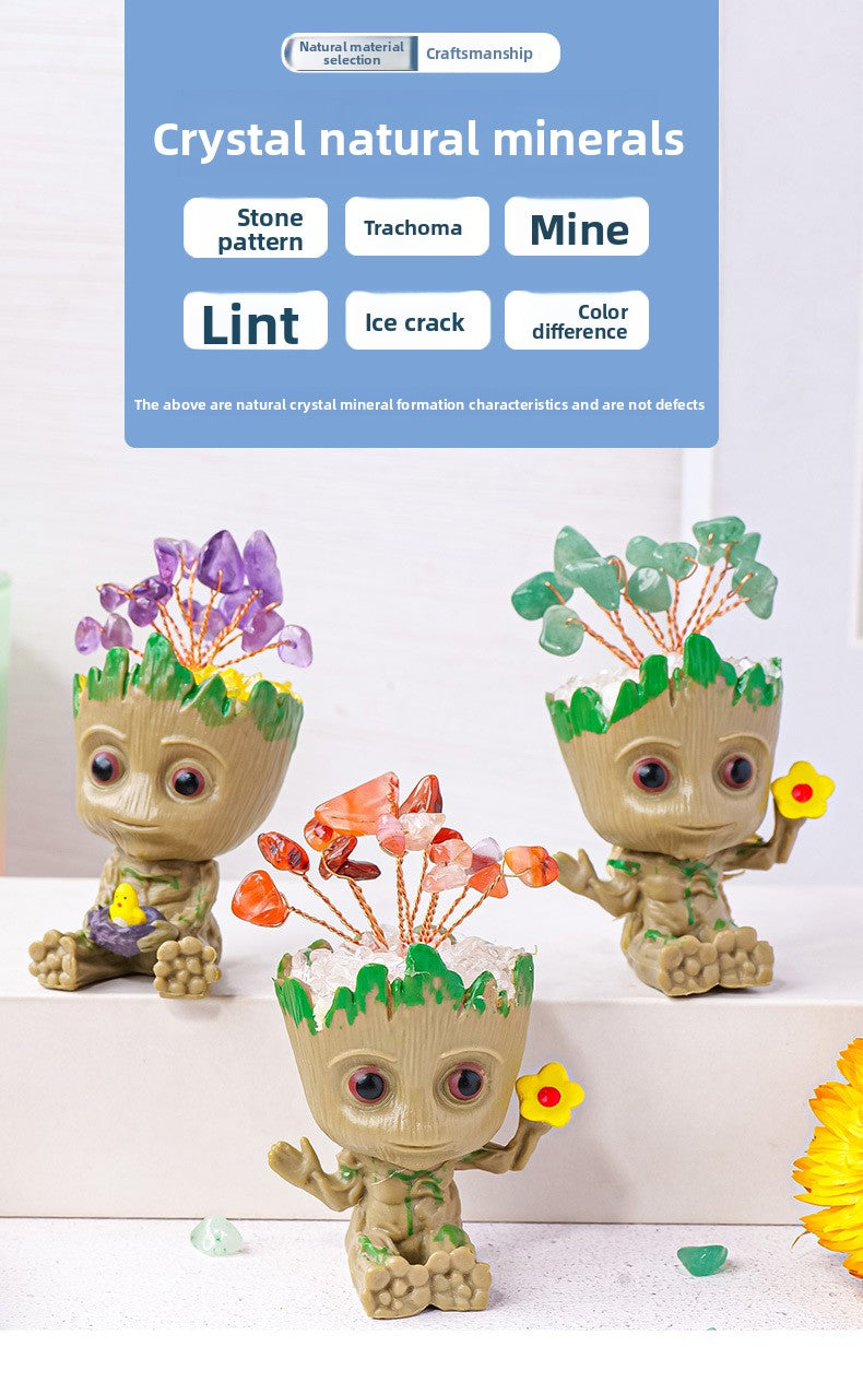 zensoullab Natural Crystal Gravel Small Flower Tree Groot Figurine Crystal Craft Tree Man Figurine Desktop Ornament