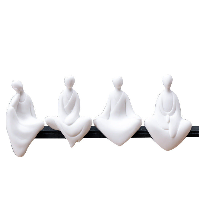 zensoullab Creative Ceramic Handmade Mini Phaseless Buddha Tea Ceremony Tea Tray Accessories Zen Character White Porcelain Bonsai Home Small Ornaments