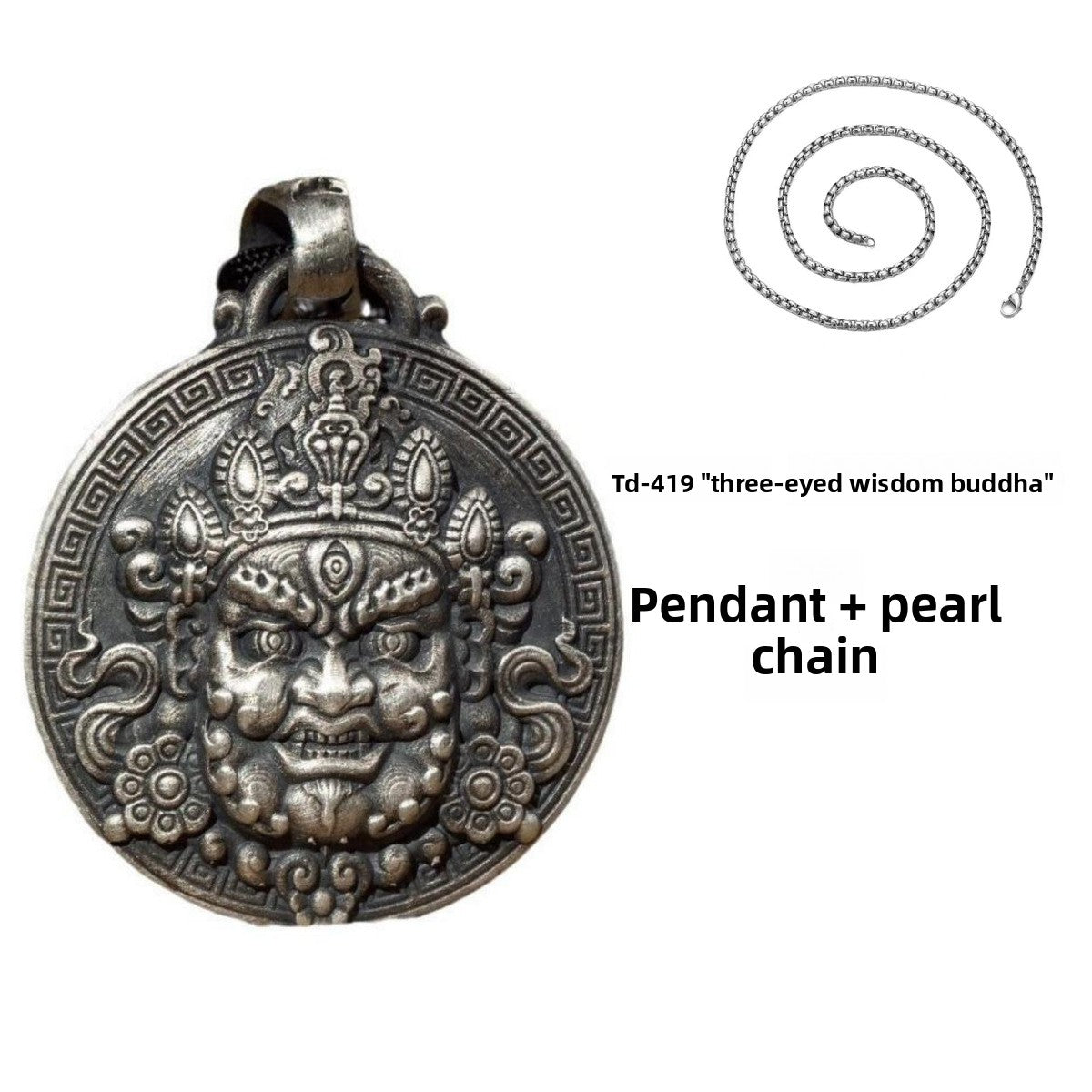 zensoullab National Trend Thai Silver Pendant Retro Three-Eyed Wisdom Buddha Hanging Ornament Original Handmade Buddha Amulet Versatile Men's and Women's Necklace