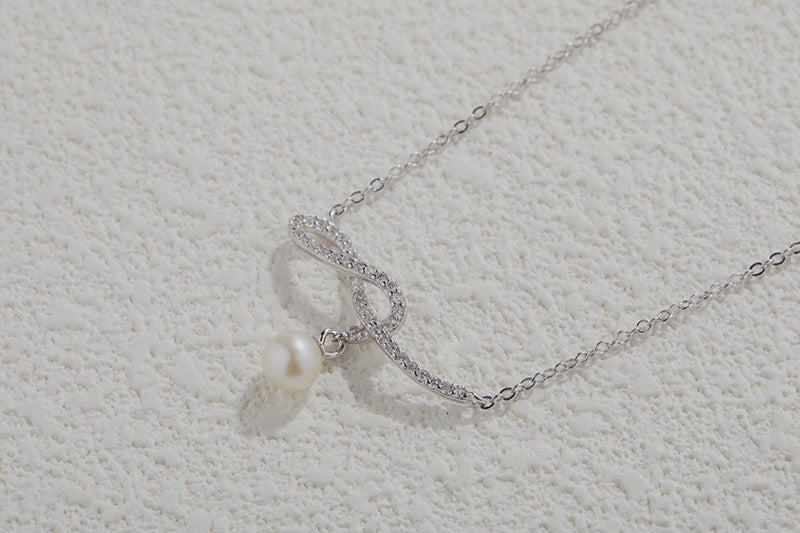 zensoullabins Style Natural Pearl Music Note Necklace Women's Jewelry S925 Sterling Silver Necklace Accessories