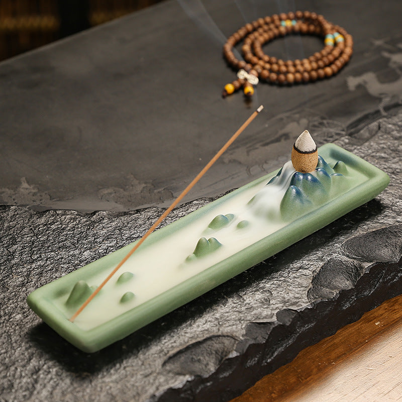 Zensoullab Qianli Jiangshan Line Incense Burner Ceramic Multi-Functional Dual-Purpose Ceramic Incense Burner Double Cow Backflow Smoke Incense Burner Ceramic Incense