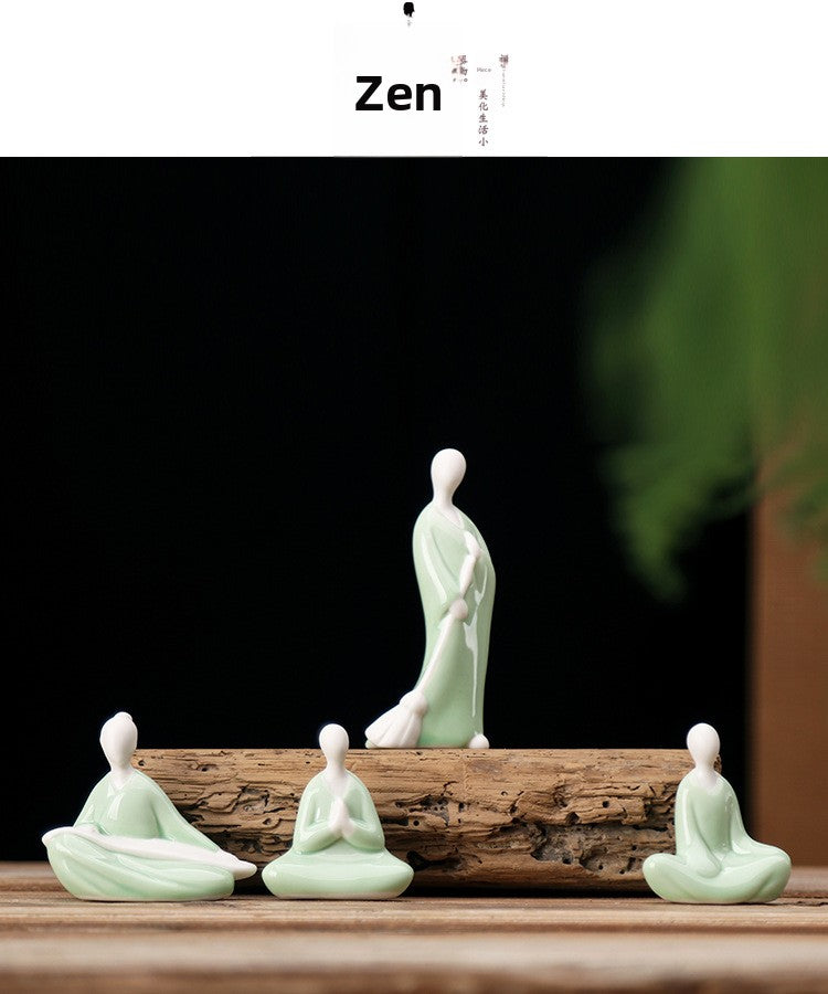 zensoullab Zen Green Porcelain Formless Small Living Tea Ceremony Accessories Ceramic Succulent Bonsai Fish Tank Landscaping Home Chinese Style Mini Ornaments