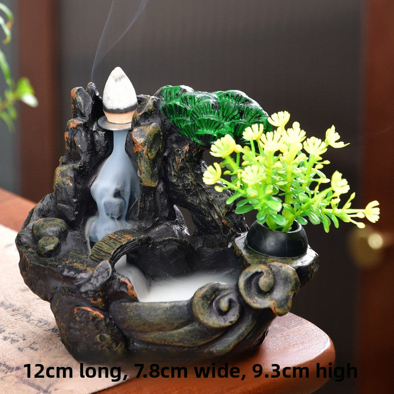 Zensoullab Resin Carving High Mountain Flowing Water Backflow Agarwood Stove Home Indoor Zen Sandalwood Incense Burner Tea Ceremony Decoration Zen Incense Burner