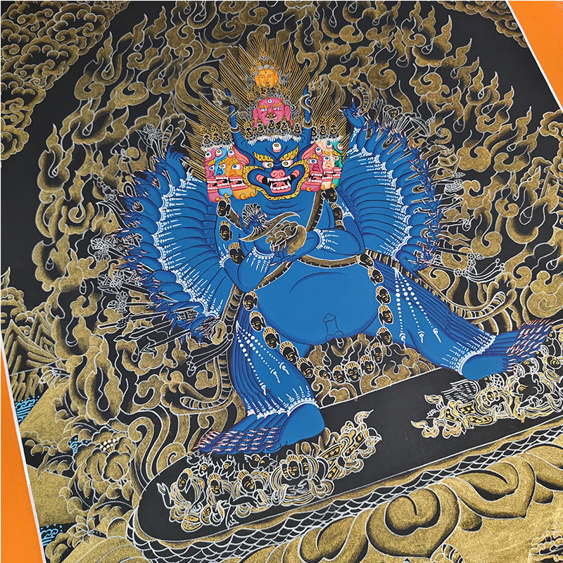 zensoullab Nepal Hand-painted Mahavairocana Thangka Yellow God of Wealth Manjushri Four-armed Guanyin Samantabhadra Green Tara Black Tang Entrance Hanging Painting