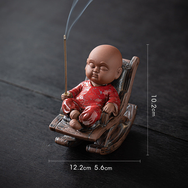 zensoullab Rocking Chair Little Monk Incense Burner Creative Incense Holder Zen Tea Room Aromatherapy Burner Ornament Incense Holder Craft
