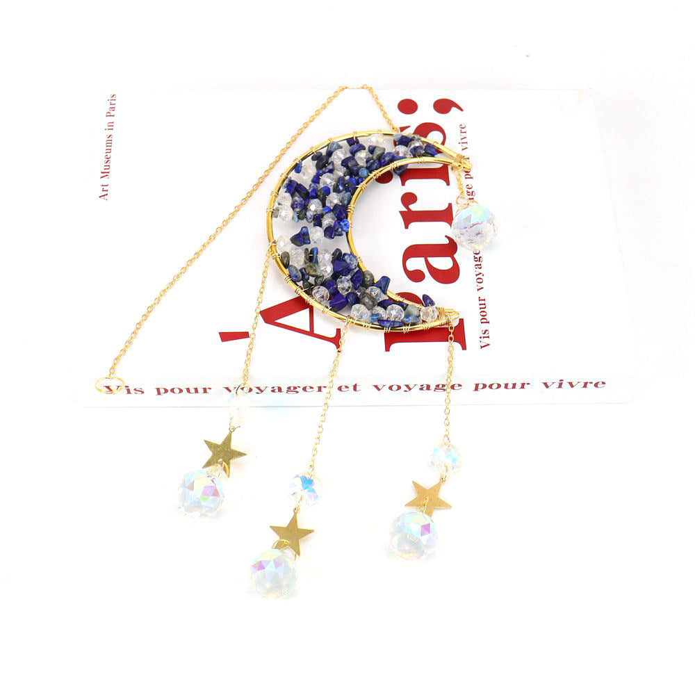 zensoullab Handmade Beaded Natural Crystal Crushed Stone Moon Star Wind Chime Craft Decoration Pendant Sun Catcher