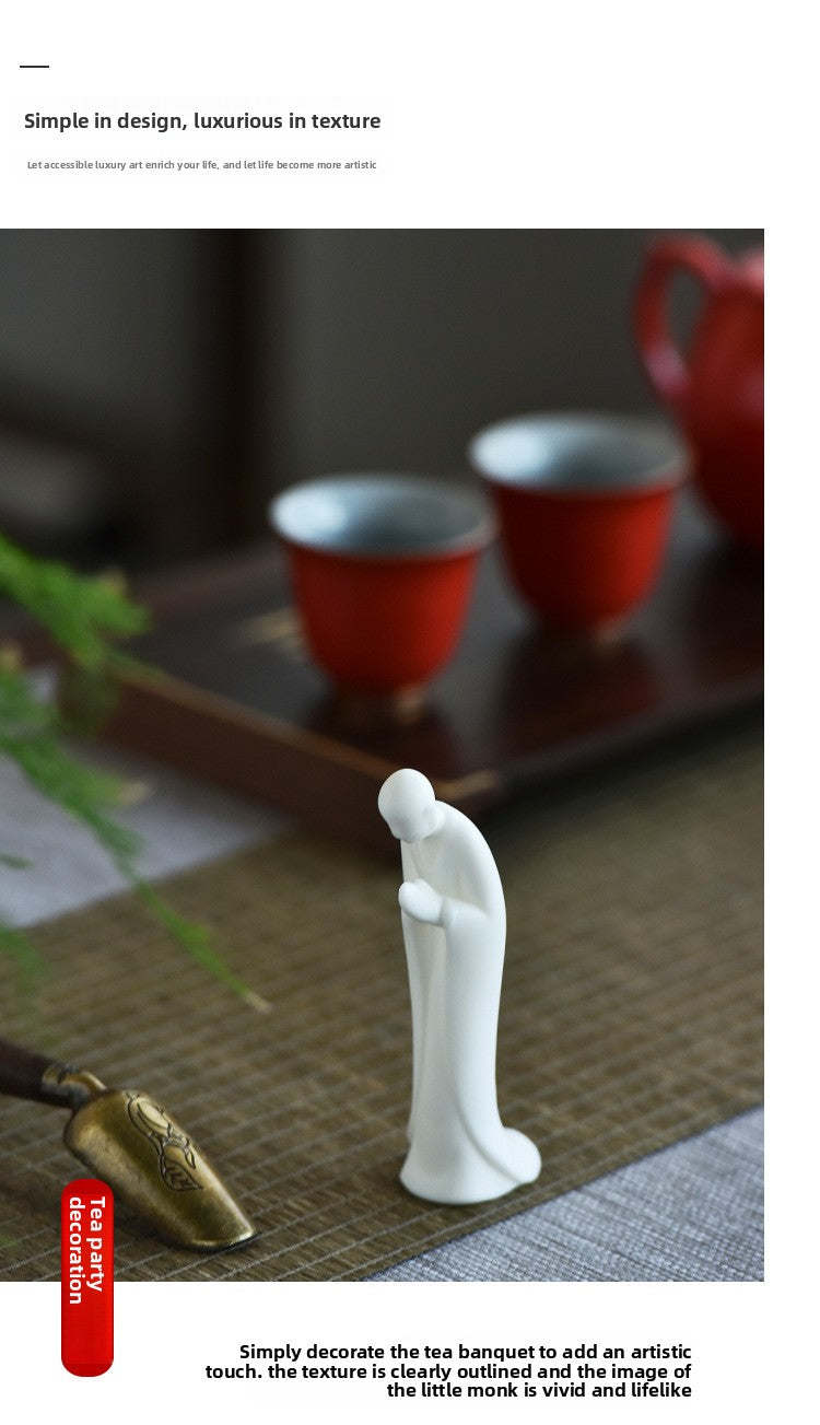 zensoullab Zen Ceramic Formless Buddha Figure Tea Ceremony Accessories Desktop Decoration White Porcelain Little Monk Bonsai Fish Tank Home Ornament