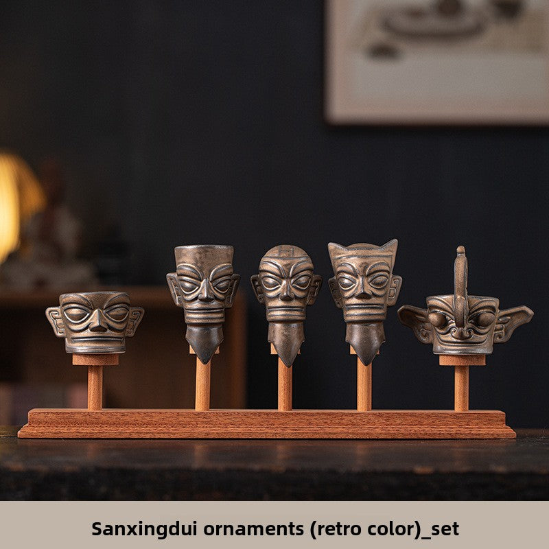 Zensoullab Cultural Creative Ceramic Hand Gift Sanxingdui Bronze Vintage Mask Decoration Desktop Model Hand-Made Tourist Souvenir