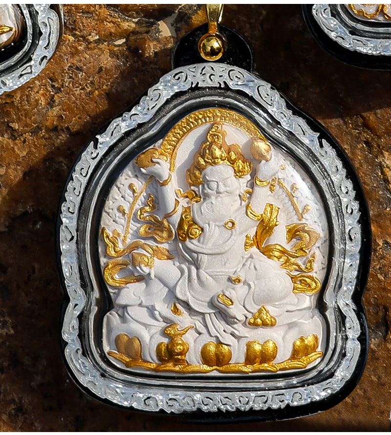 zensoullab Gawu Box Pendant Hand-painted Incense Ash Rubbing Three-dimensional Thangka Buddha Statue Yellow God of Wealth Five-way God of Wealth Buddha Amulet Men and Women Necklace