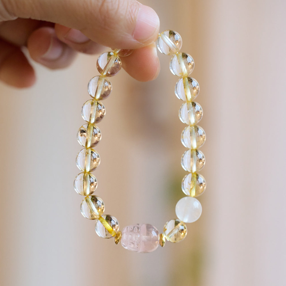 zensoullab Natural Yellow Crystal Pixiu Bracelet for Women, Wealth-Boosting Pink Crystal Bracelet