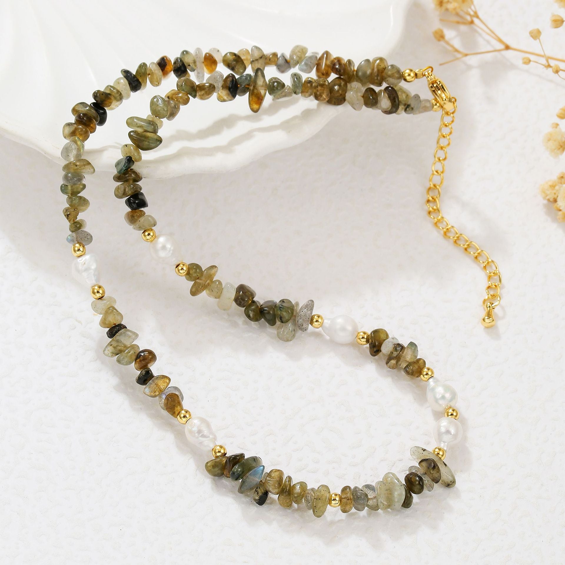 Zensoullab2025 Autumn and Winter Freshwater Pearl Necklace Bracelet Maillard Moonstone Pearl Sweater Chain High-Grade Light Luxury