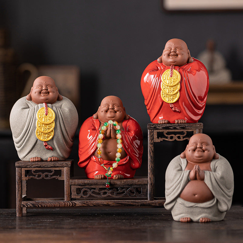 zensoullab Purple Clay Lucky Maitreya Buddha Tea Pet Premium Ceramic Big Belly Laughing Buddha Tea Table Decoration Zen Buddha Statue Ornament