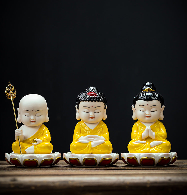 zensoullab Ceramic Small Ornaments Sitting Lotus Western Three Saints Statue Amitabha Buddha Guanyin Mahasthamaprapta Bodhisattva Buddha Statue Living Room Home Use