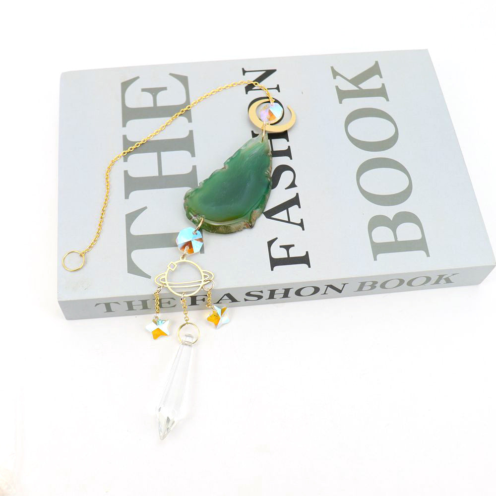 zensoullab Natural Crystal Agate Slice Hollow Moon Sun Catcher Light Gathering Ornament Hanging Prism Garden Pendant