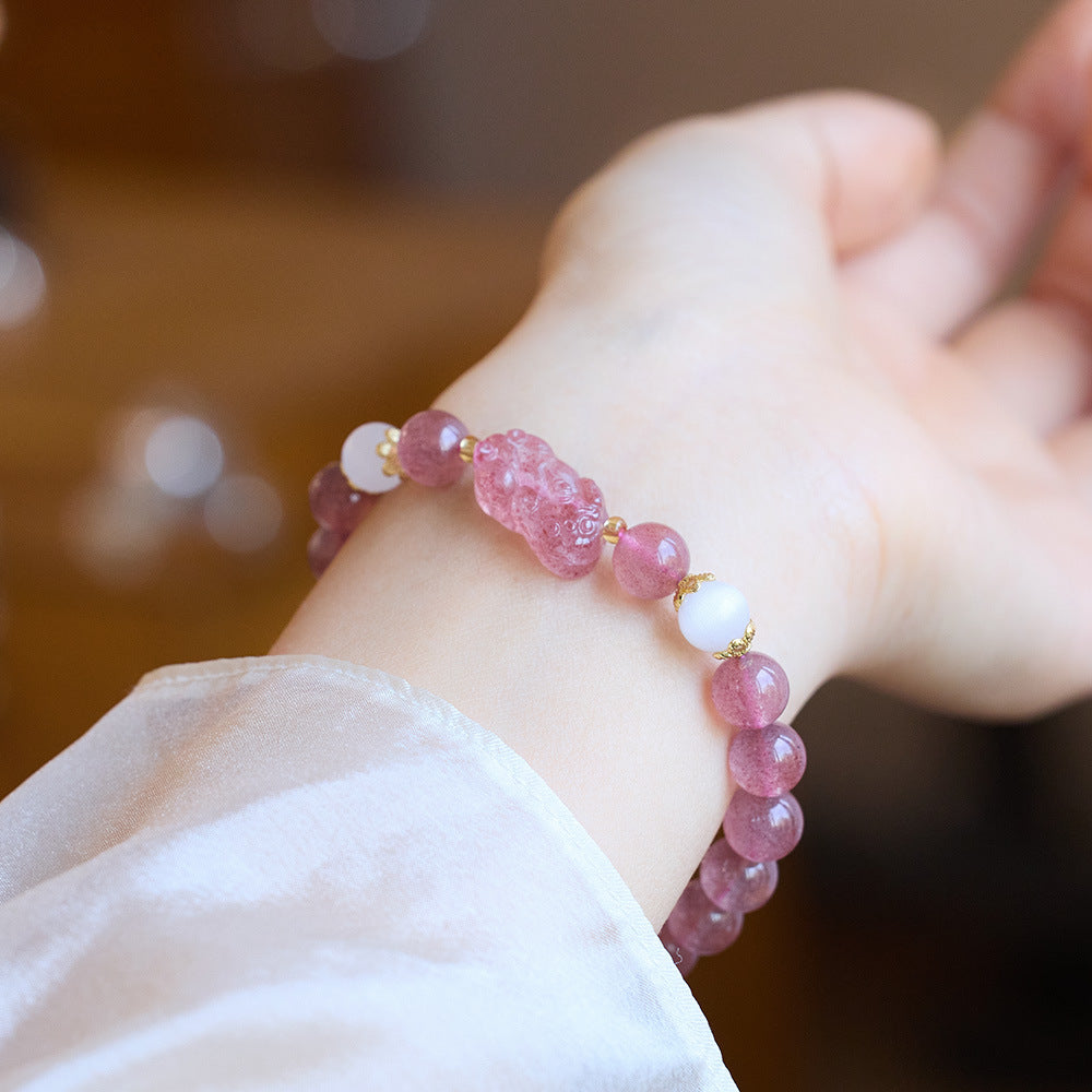Zensoullab Temple Same Style Natural Strawberry Quartz Bracelet Pigeon Blood Red Crystal Peach Blossom Bracelet