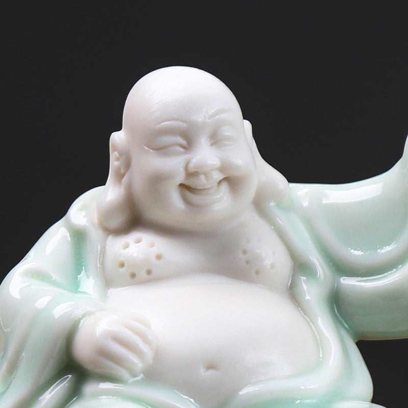 zensoullab Creative Chinese Ceramic Crafts Lucky Maitreya Buddha Home Living Room Buddha Statue Big Belly Laughing Buddha Small Home Decoration