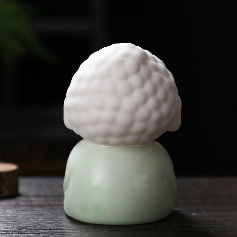 zensoullab Ceramic Chinese Creative Small Buddha Statue Ornament Home Living Room Display Shelf Car-mounted Peaceful Zen Desktop Decoration