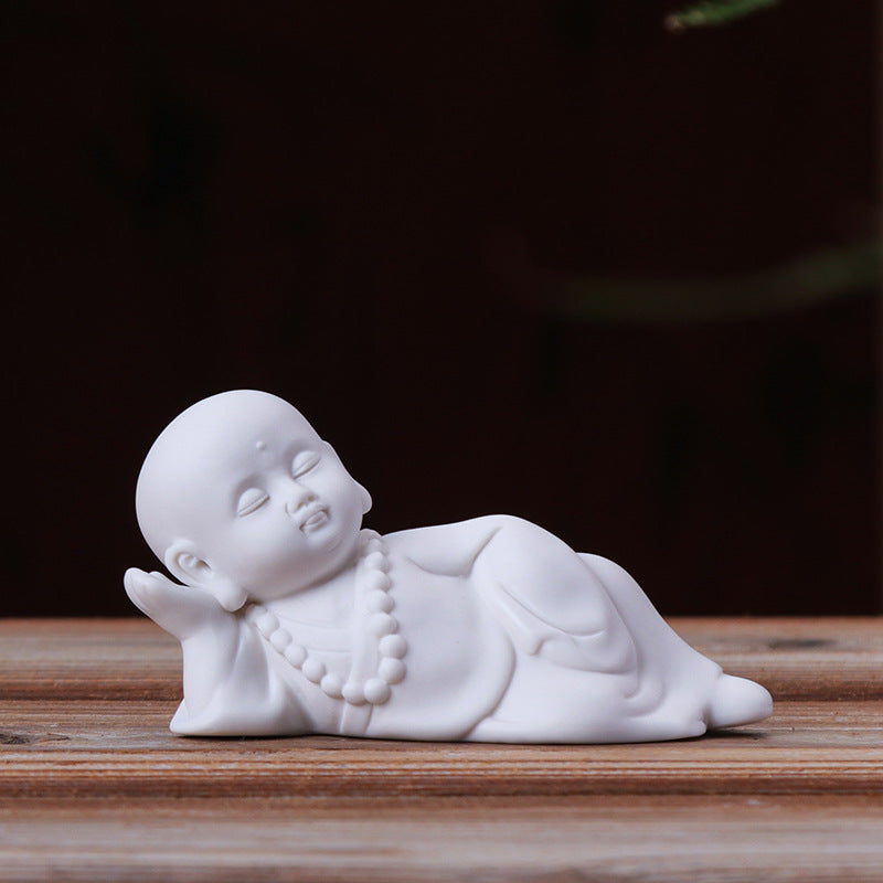 zensoullab Zen Ceramic Little Monk New Chinese Style Home Decor White Porcelain Figure Little Novice Living Room Study TV Cabinet Ornament