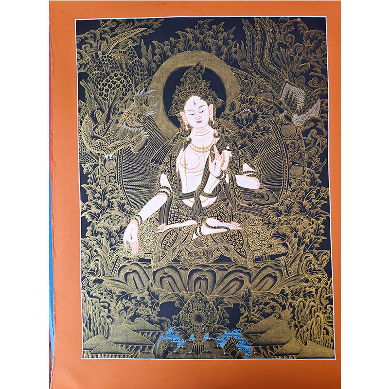 zensoullab Nepal Hand-painted Black God of Wealth Thangka Yellow God of Wealth Manjushri White Tara Samantabhadra Green Tara Black Thangka Entrance Hanging Painting