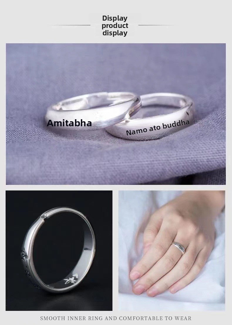 zensoullab Thai Silver Namo Amitabha Ring for Men and Women Adjustable Vintage Simple Couple Rings Jewelry
