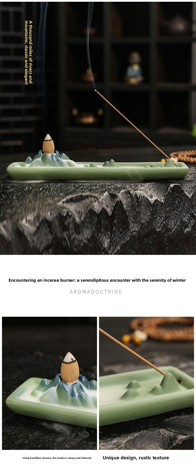 Zensoullab Qianli Jiangshan Line Incense Burner Ceramic Multi-Functional Dual-Purpose Ceramic Incense Burner Double Cow Backflow Smoke Incense Burner Ceramic Incense