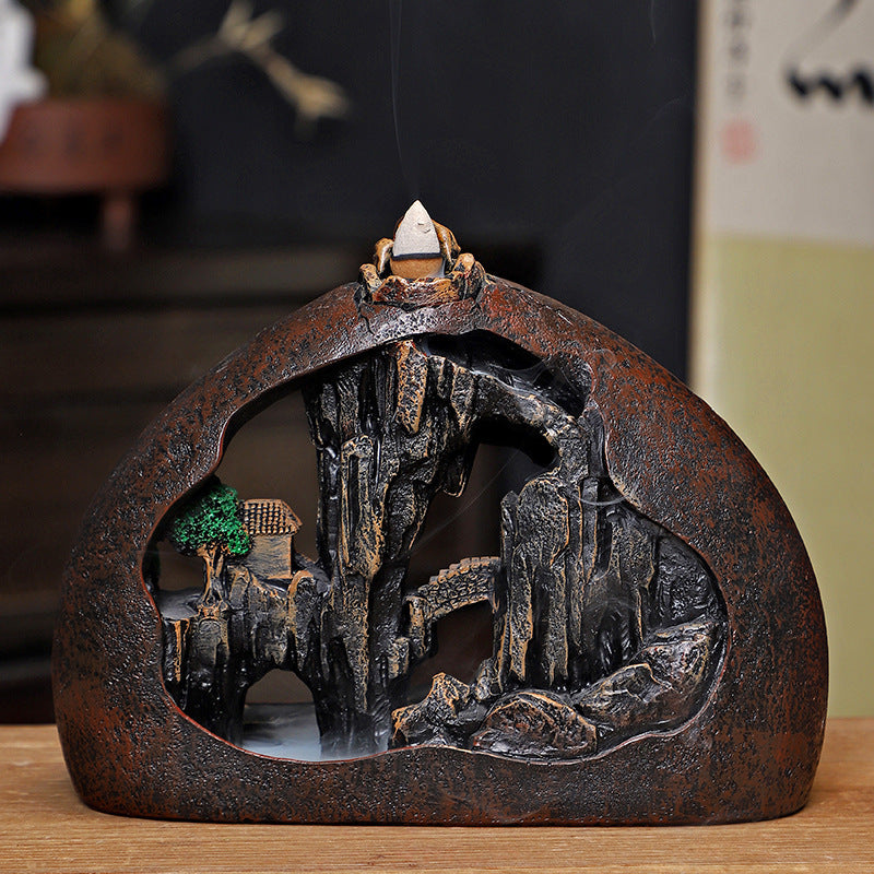 zensoullab High Mountain Flowing Water Backflow Incense Burner Sandalwood Incense Burner Home Indoor Agarwood Incense Holder Zen Backflow Incense Ornament