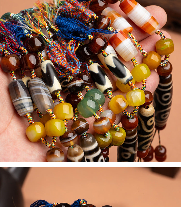 zensoullab Natural Yellow Nine-Eye Dzi Bead Necklace Taiwan Work Agate Pendant Unisex Couple Style Braided Necklace In Stock